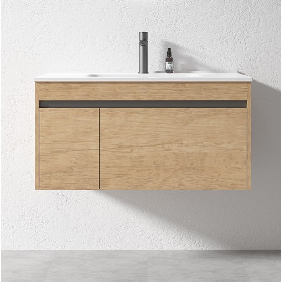 BC13 900X460X460MM PLYWOOD WALL HUNG VANITY - LIGHT OAK WITH CERAMIC TOP